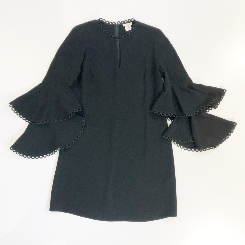 Shoshanna Laced Tiered Bell Sleeve Dress Black 8 - Picture 2 of 11